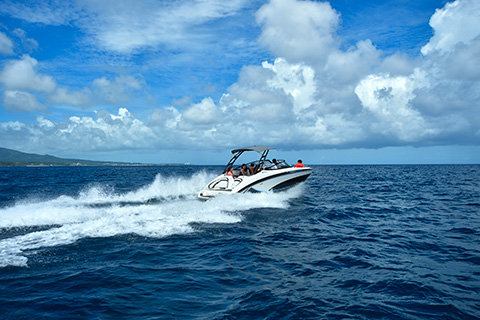 jet boat cruising in the ocean