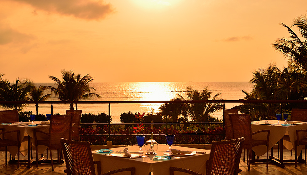 table in the balcony with ocean view